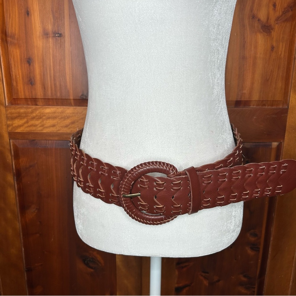 Macy's Rich Brown Woven Braided Faux Leather Belt Y2K Western Country Hippie